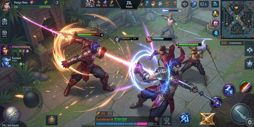 Screenshot gameplay 33L menampilkan aksi MOBA yang mendebarkan.