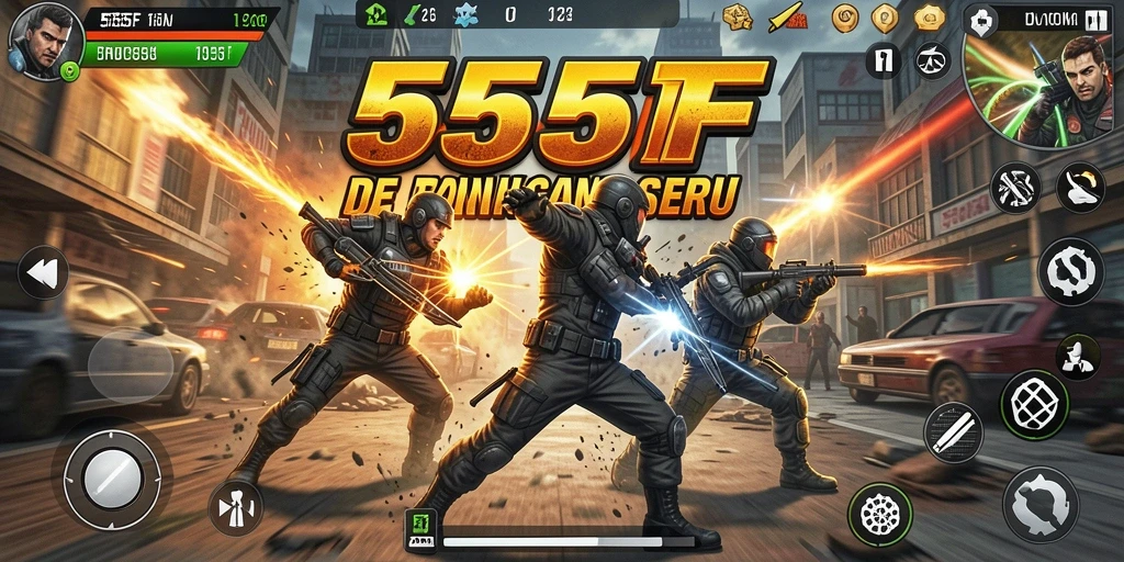 Screenshot dari gameplay seru 555F dengan aksi mendebarkan.