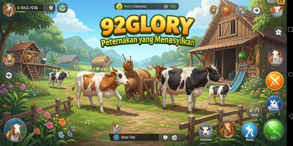 Gameplay seru dari 92GLORY yang menampilkan bertani di ladang.
