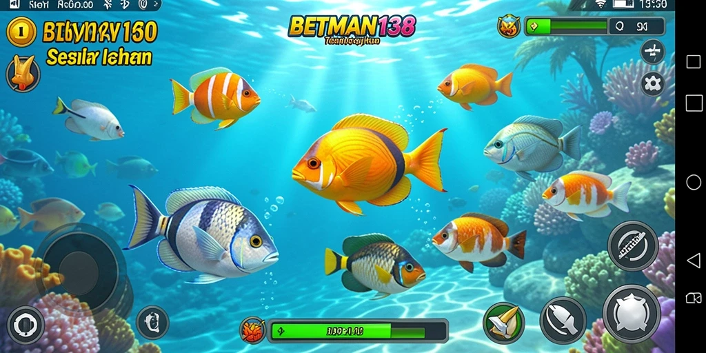 Tampilan gameplay menarik dalam BETMAN138, fokus pada menangkap ikan.