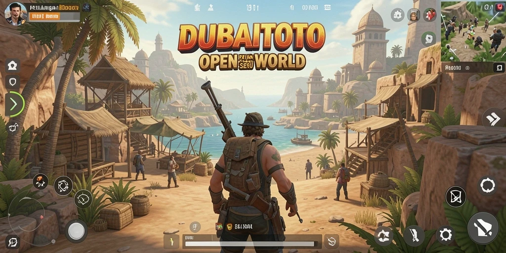 Tangkapan layar gameplay DUBAITOTO yang menunjukkan dunia Open World yang luas.