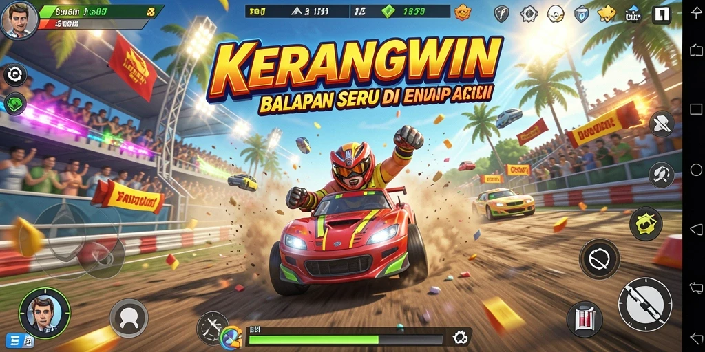 Gameplay seru KERANGWIN dengan balapan intens.
