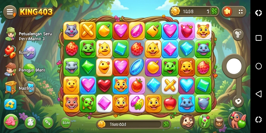 Screenshot gameplay KING403 menampilkan aksi mencocokkan permata yang seru.