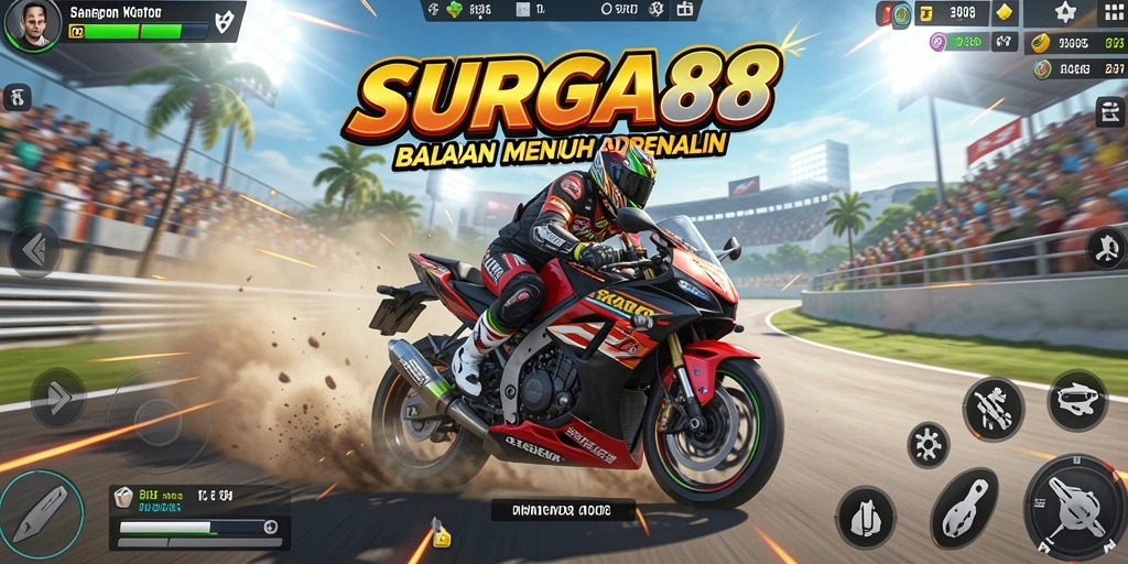 Tampilan gameplay balapan motor yang seru dan mendebarkan di SURGA88.