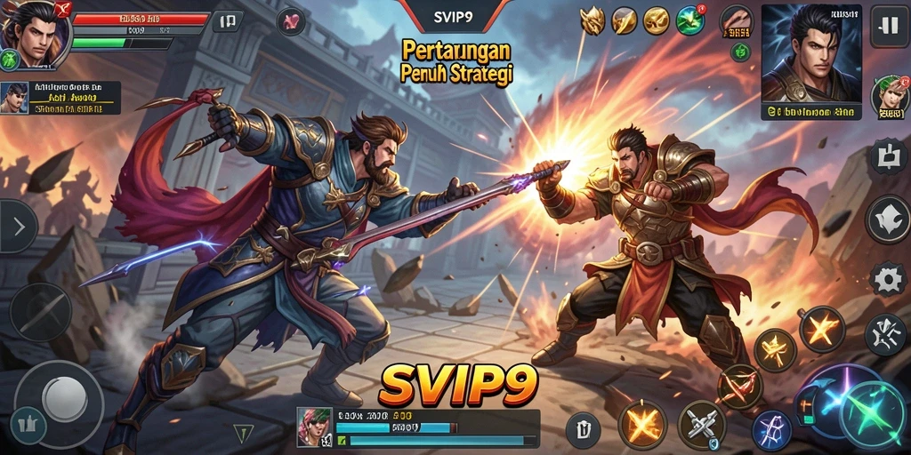 Tampilan aksi seru dalam permainan SVIP9 dengan karakter yang beragam.