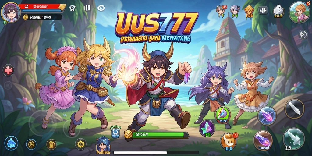 Screenshot gameplay UUS777 menampilkan pertarungan seru dengan karakter Anime.